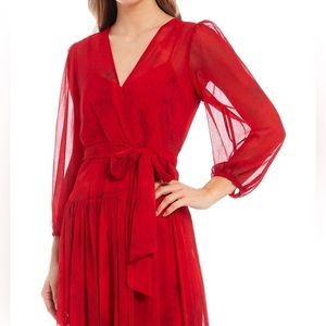 Calvin Klein Women's Elegant Long Sleeve V-Neck w Waist Tie Dress Red Sz 8